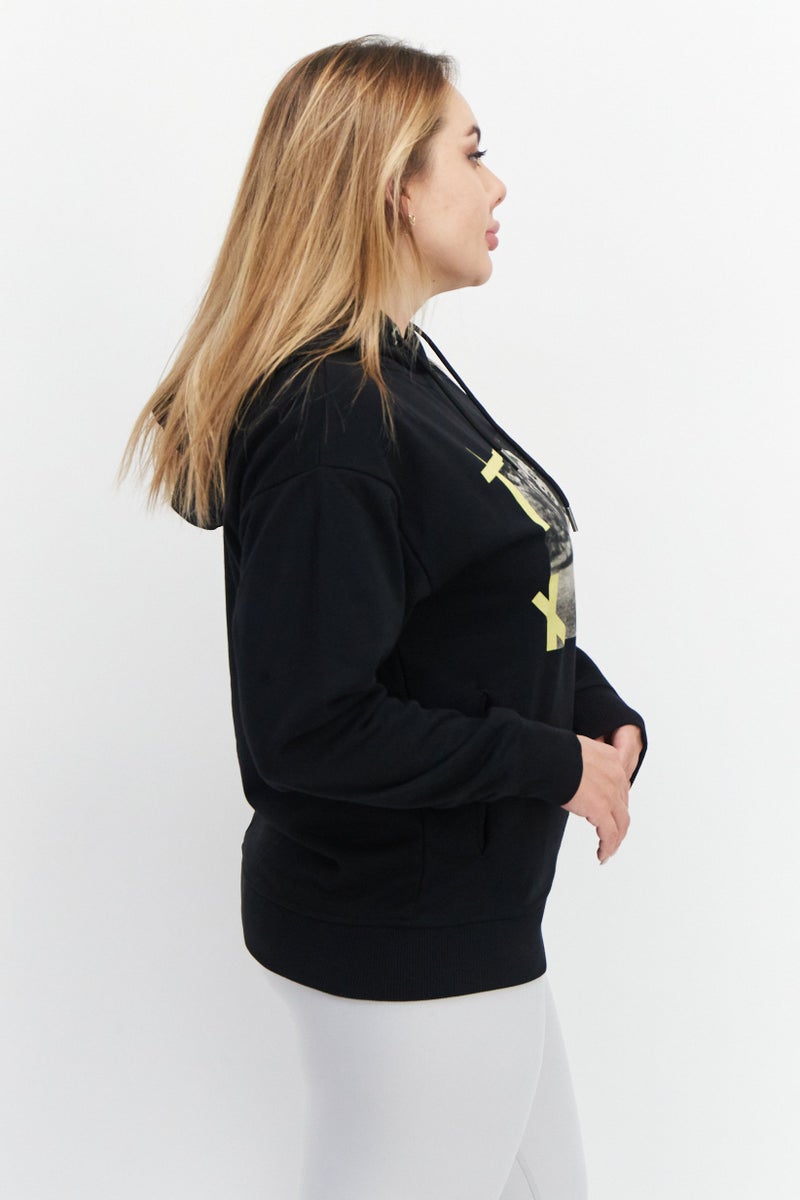 Marilyn Monroe Women Hooded Printed Long Sleeve Sweatshirts, Black - Image 3