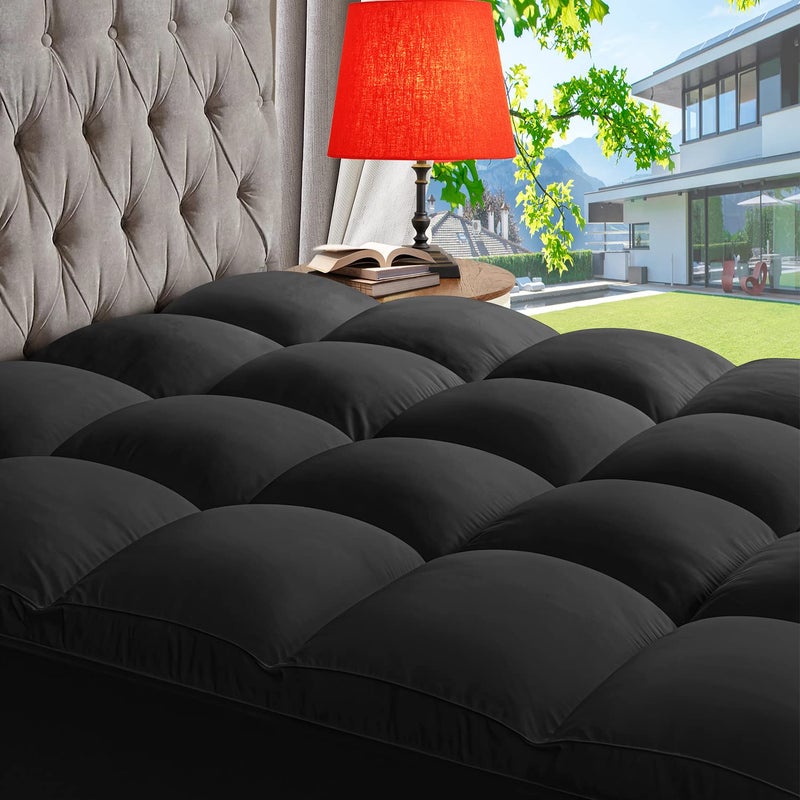 ABENE Mattress Topper Twin XL for Back Pain Relief Extra Thick Mattress Pad Pillowtop Soft Mattress Protector Cover with 821 Deep Pocket Overfilled Down Alternative Filling Black Twin XL