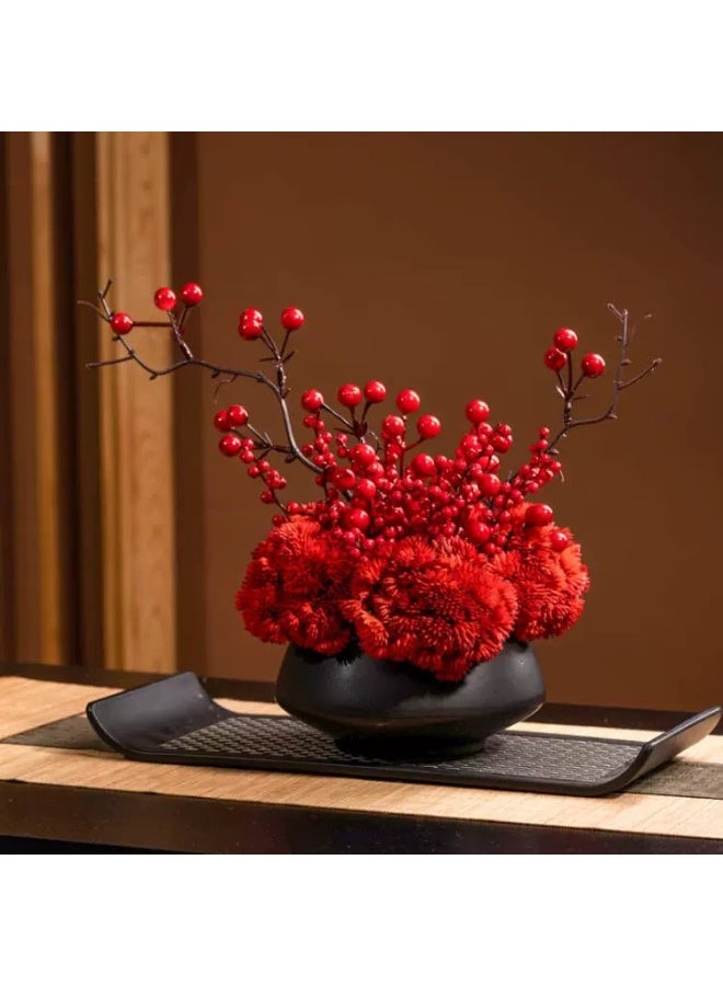 Luxury Red Artificial Flowers in Ceramic Vase - Elegant Home Table Decor