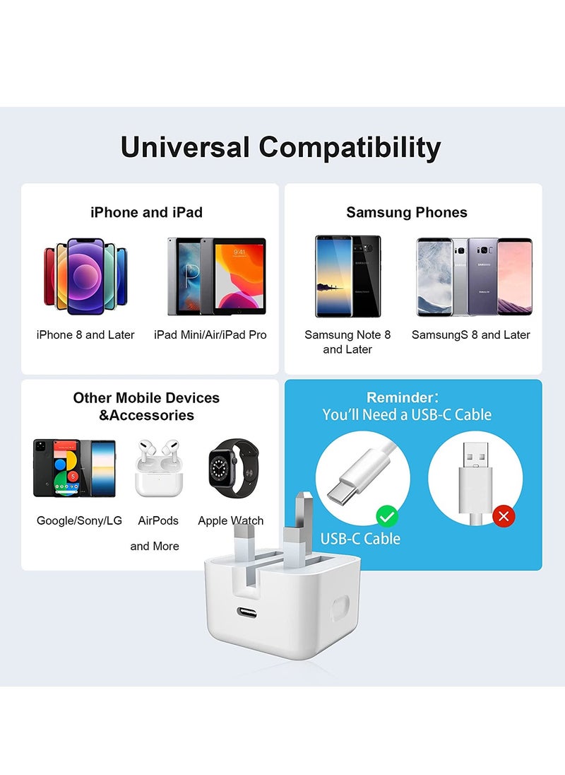 Generic - USB C Plug 20W USB C PD Charger Fast Wall Charger with 1M/3FT Cable Foldable Durable Power Delivery 3.0 Adapter Compatible with Phone 13/12/12 Pro/12 Pro Max/11 Pro Max/SE Pad ProUSB C Plug 20W USB C - Image 1