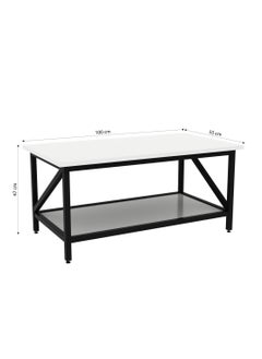 RIGID Steel Casper Coffee Table with Storage Shelf & Wooden Top  47x100x55cm  - Image 2