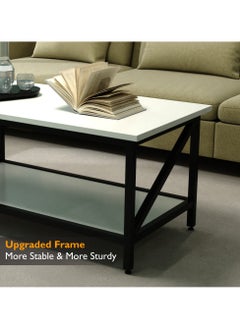 RIGID Steel Casper Coffee Table with Storage Shelf & Wooden Top  47x100x55cm  - Image 3