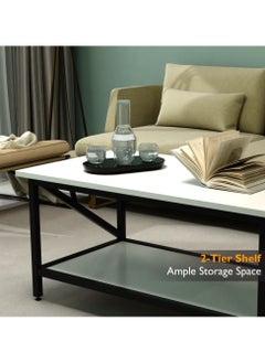 RIGID Steel Casper Coffee Table with Storage Shelf & Wooden Top  47x100x55cm  - Image 4