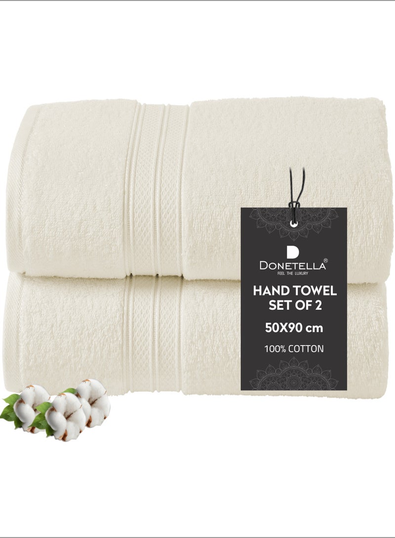 Donetella Premium 100 % Combed Cotton 2-Pcs Hand Towel Set (50 X 90 CM) 600 GSM Super Soft Hand Towel, Highly Absorbent, Quick Dry,Best Towel for Bathroom, Spa And Hotel,Ivory - Image 1