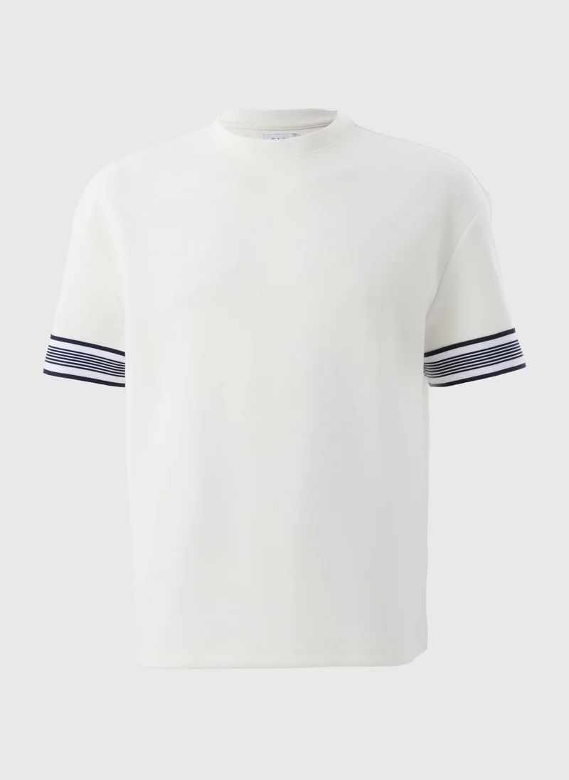 Matalan White Smart Stripe Arm Co Ord  T-Shirt