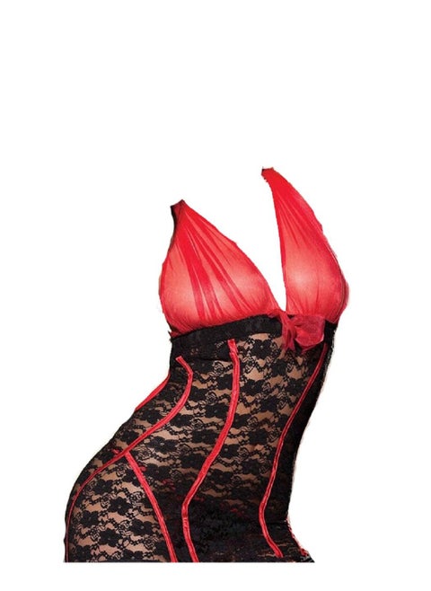 Women Floral lace Halter Dress with Garter And Stockings  Lingerie Night Wear .