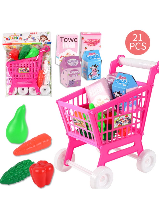 Early Education Intelligence Toys For Children Shopping Cart Vegetables Fruits 21pcs Pretend Play Supermarket Toy-Color:7705-5 Shopping Cart + Vegetables (red)  - Image 5