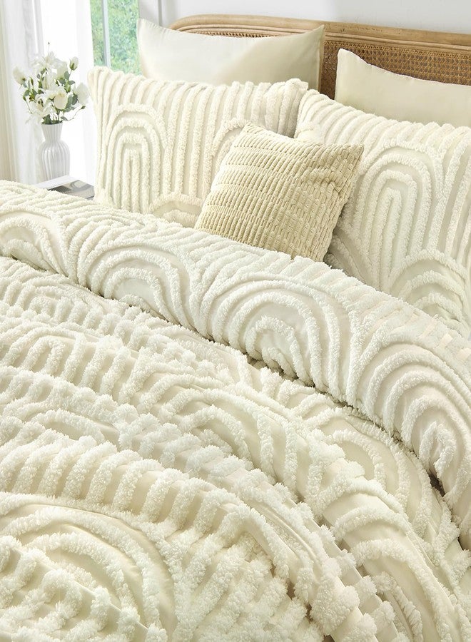 Nesker Boho Tufted Queen Comforter Set, 7 Pcs Beige Bedding Sets, Soft Cozy Chic Bed in a Bag, Arch Pattern Shabby Bed Set All Season with Comforter, Fitted Sheet, Flat Sheet & Pillowcases - Image 4