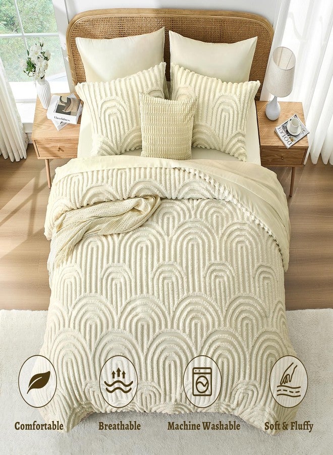Nesker Boho Tufted Queen Comforter Set, 7 Pcs Beige Bedding Sets, Soft Cozy Chic Bed in a Bag, Arch Pattern Shabby Bed Set All Season with Comforter, Fitted Sheet, Flat Sheet & Pillowcases - Image 3