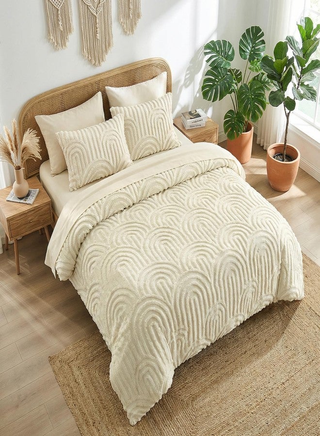 Nesker Boho Tufted Queen Comforter Set, 7 Pcs Beige Bedding Sets, Soft Cozy Chic Bed in a Bag, Arch Pattern Shabby Bed Set All Season with Comforter, Fitted Sheet, Flat Sheet & Pillowcases - Image 2