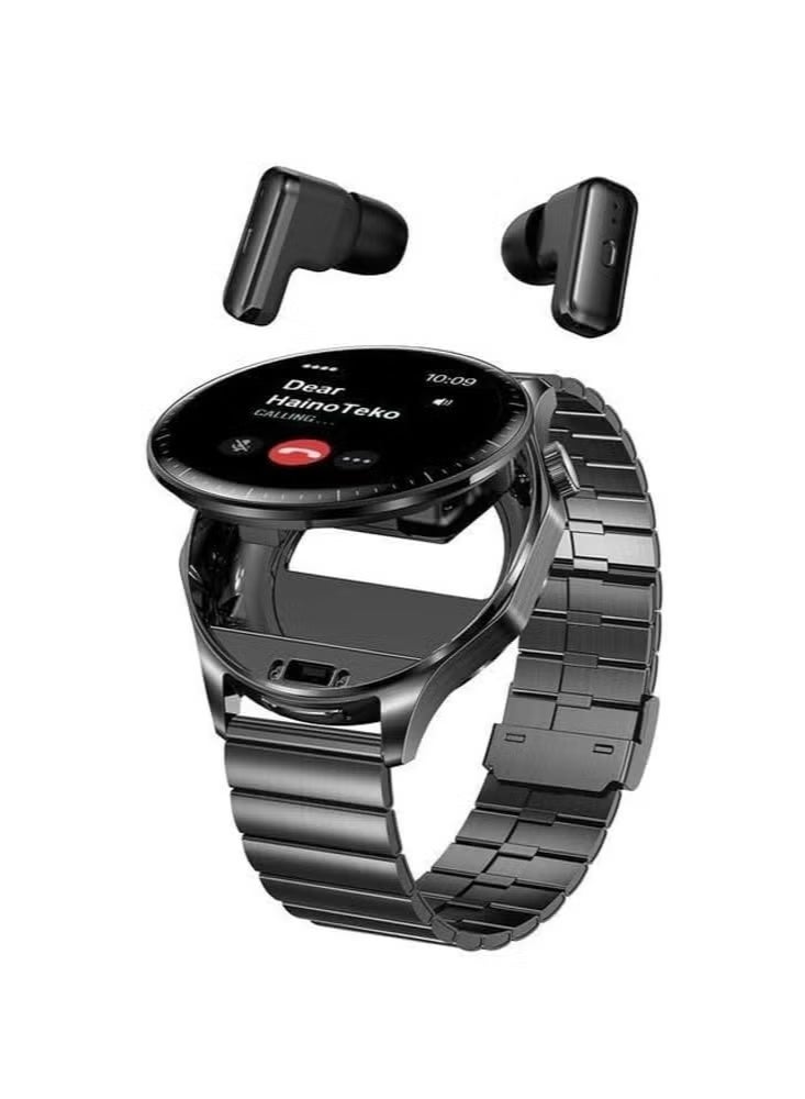 Haino Teko HainoTeko HainoTeko12 Smartwatch with Built-in Wireless Earbuds, Waterproof, AMOLED Display, 3 Straps, Fitness & Call Watch for Men – Black - Image 1