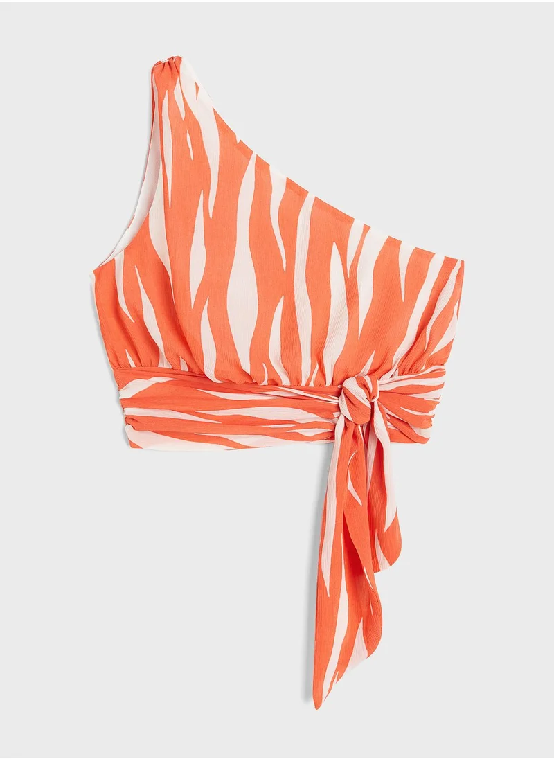 H&M One Shoulder Tie Detail Crop Top