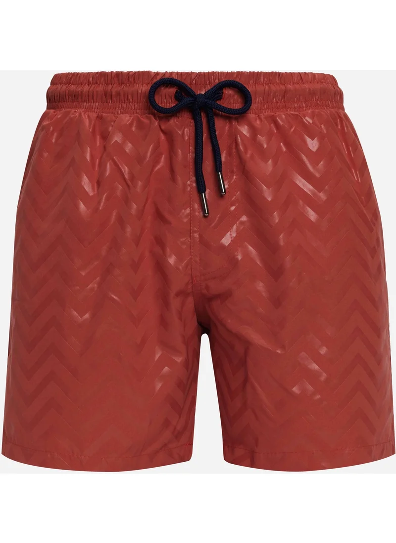 تودورس Men's Standard Fit Quick Dry Patterned Brick Color Swimsuit Swim Shorts