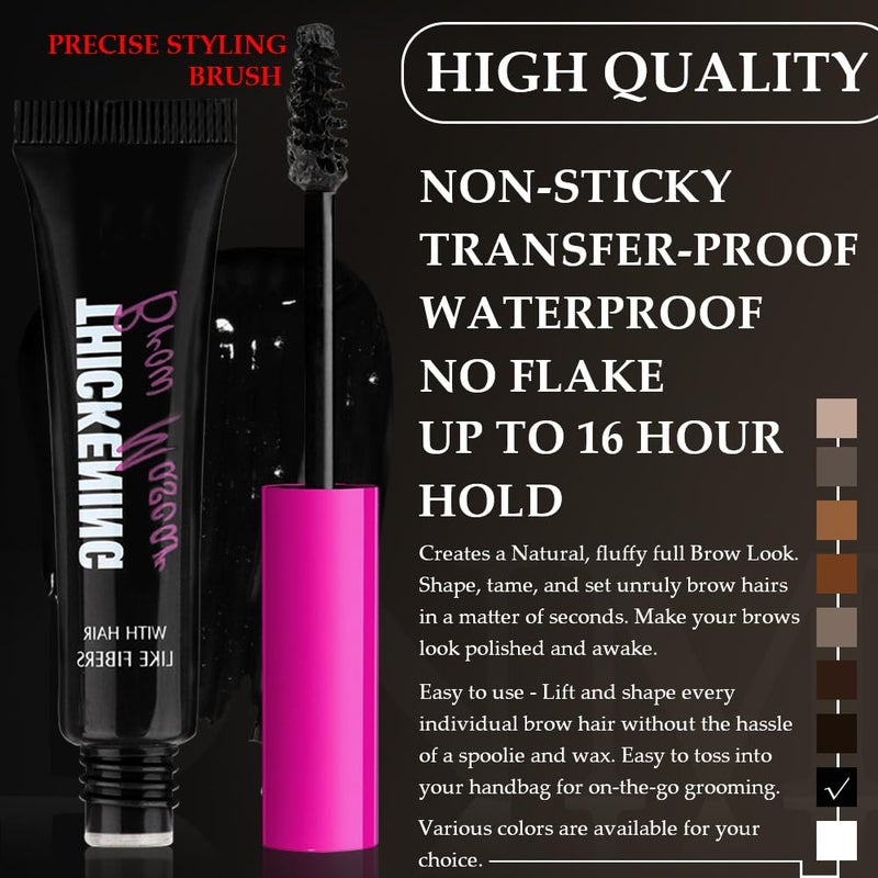 BINGBRUSH Tinted Thickening Brow Mascara,Brow Fast Sculpt,Waterproof, Transfer-proof, Brush to Fill in Eyebrows and Cover Gray Hairs - Cruelty Free - Light Medium Brown (1pc 08 Black) - Image 2