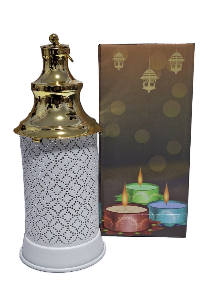 Ramadan lantern for children or home decor, musical lantern, Ramadan song with gentle lighting, Ramadan lanterns, metal toy lantern and a beautiful design in white and gold for a peaceful Ramadan atmosphere. - Image 1