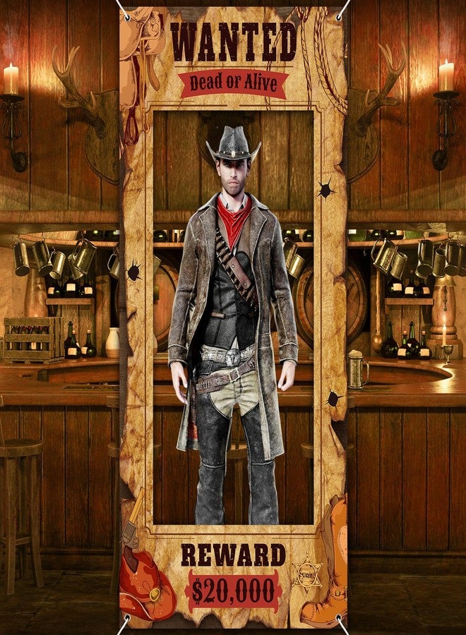 Funrous Western Wanted Photo Booth Prop Large Wild West Selfie Frame Poster Retro Fabric Photo Banner Backdrop Wanted Sign for Cowgirl Cowboy Party Decoration Rustic Birthday Party Supplies - Image 1