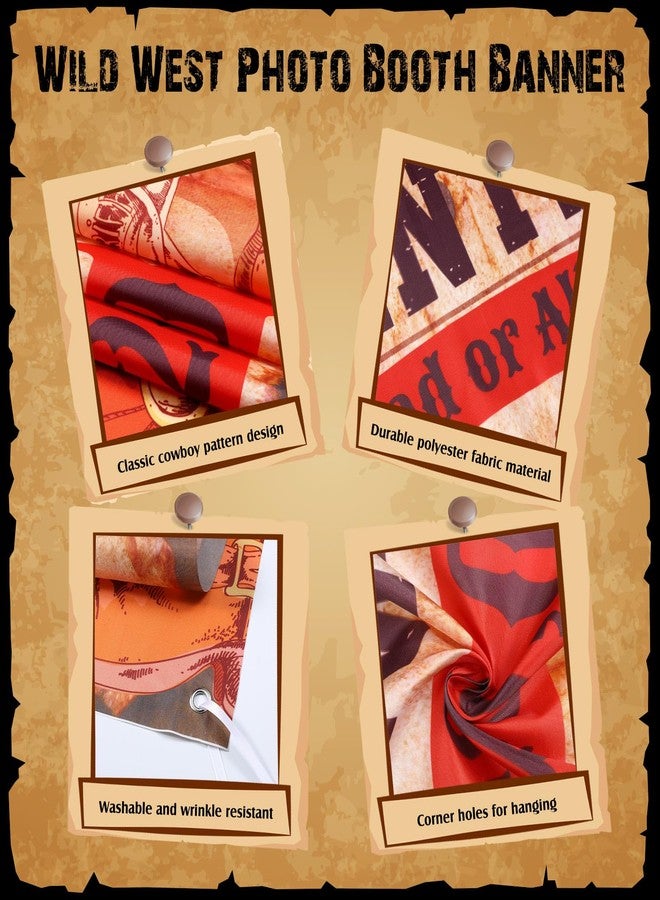 Funrous Western Wanted Photo Booth Prop Large Wild West Selfie Frame Poster Retro Fabric Photo Banner Backdrop Wanted Sign for Cowgirl Cowboy Party Decoration Rustic Birthday Party Supplies - Image 3