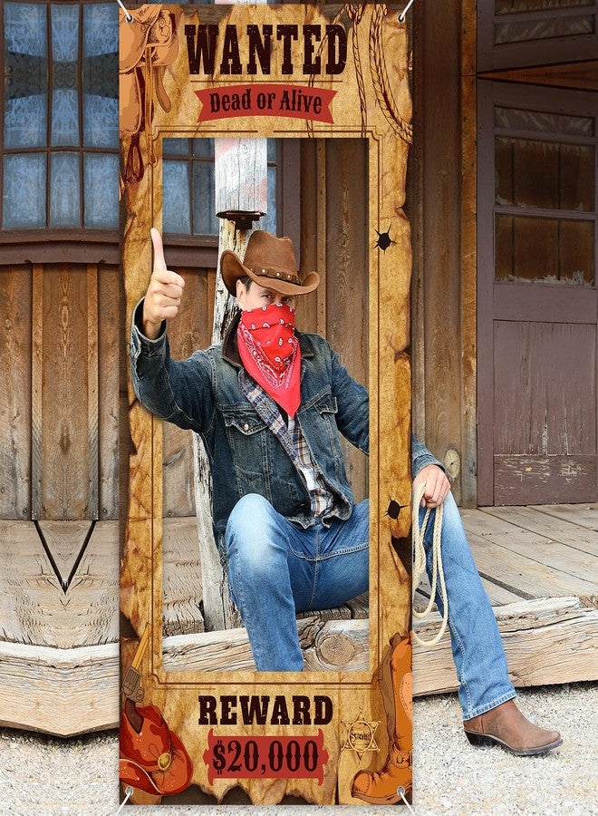 Funrous Western Wanted Photo Booth Prop Large Wild West Selfie Frame Poster Retro Fabric Photo Banner Backdrop Wanted Sign for Cowgirl Cowboy Party Decoration Rustic Birthday Party Supplies - Image 5