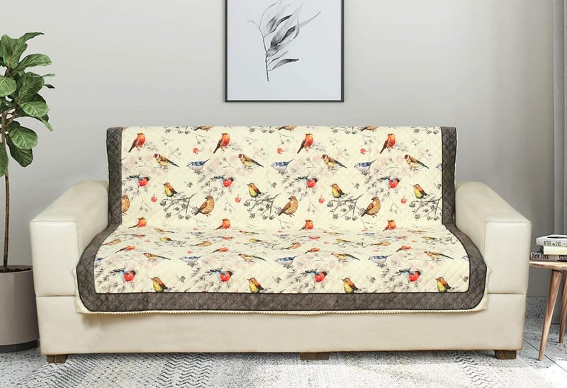 Nendle Box Pattern Printed Quilted 3 Layer Single Piece Sofa Cover 3 Seater with seat and Back Combined Soft Velvet Universal Non-Slip Protector Covers for Living, Drawing Room (Lemon, Pack of 1) - Image 1