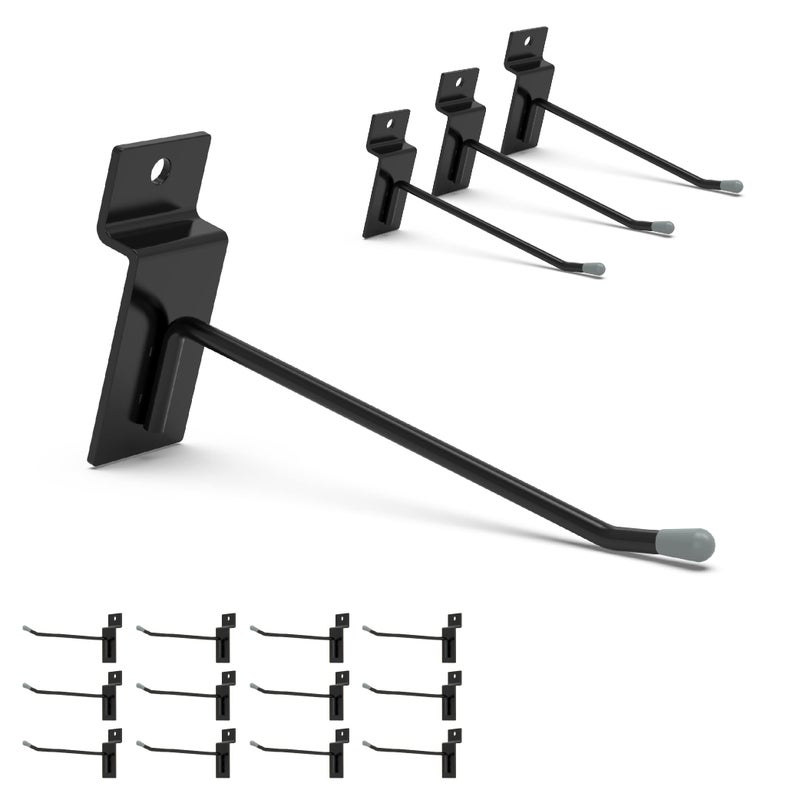 HUHOLE Black Slatwall Hooks, 4 Inch, 50PC, Stainless Steel, Powder-Coated, 20lb Max Load, Industrial Style, Organizer for Tools, Cleaning Supplies, Retail Stores - Image 2