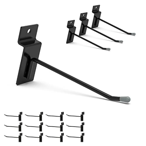 HUHOLE Black Slatwall Hooks, 4 Inch, 50PC, Stainless Steel, Powder-Coated, 20lb Max Load, Industrial Style, Organizer for Tools, Cleaning Supplies, Retail Stores - Image 1