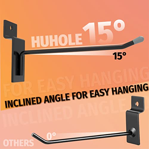 HUHOLE Black Slatwall Hooks, 4 Inch, 50PC, Stainless Steel, Powder-Coated, 20lb Max Load, Industrial Style, Organizer for Tools, Cleaning Supplies, Retail Stores - Image 4