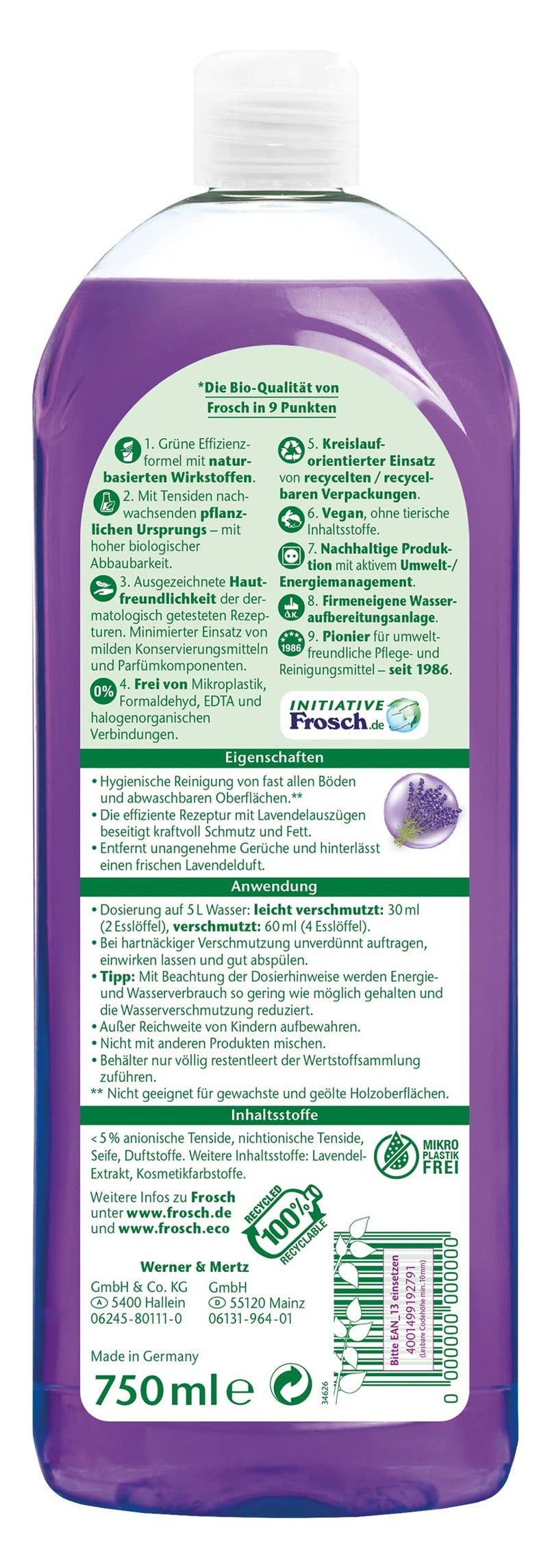 Frosch Universal Cleaner, Lavender, 750 ml - Image 2
