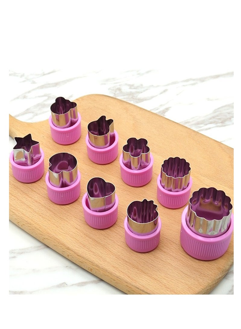 9 Pieces Vegetable Cutting Mold Set Children's Mini Biscuit Cutting Machine Flower Star Design Cartoon Animal Fruit and Biscuit Molds Purple - Image 1