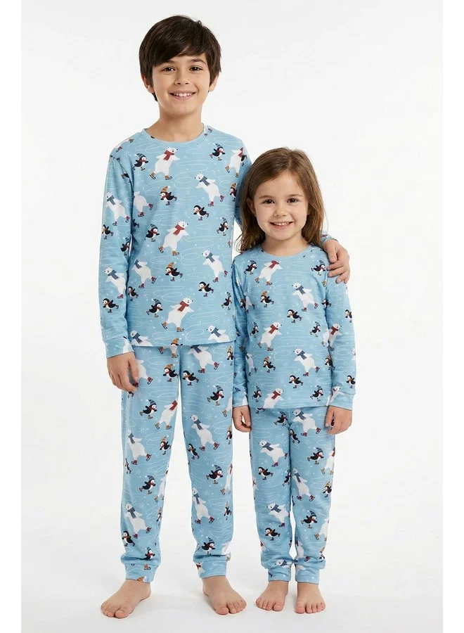 zuzunga Unisex Interlock Baby Blue Christmas-Themed Pajama Set