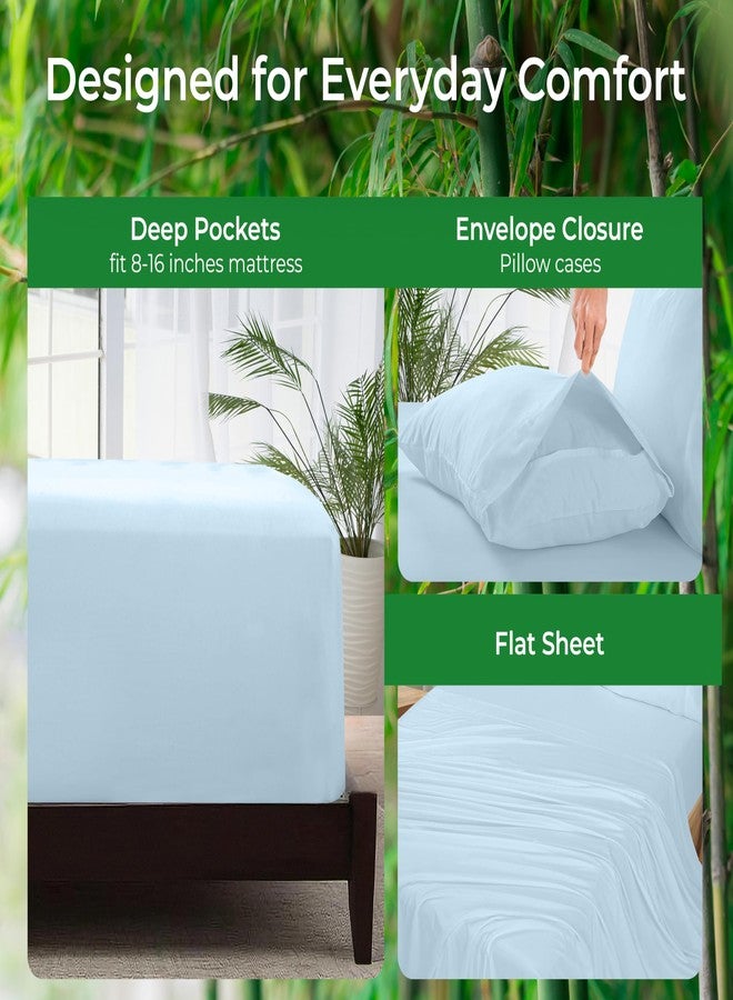 ROYALE LINENS Royale Linen Bamboo Viscose Queen Sheet Set - Cooling Bed Sheet Set - 1 Fitted 1 Flat & 2 Pillowcase - Fits Up to 16" - Organic Viscose Derived from Bamboo - Bedding Sheet &Pillowcase (Queen,LakeBlue) - Image 2
