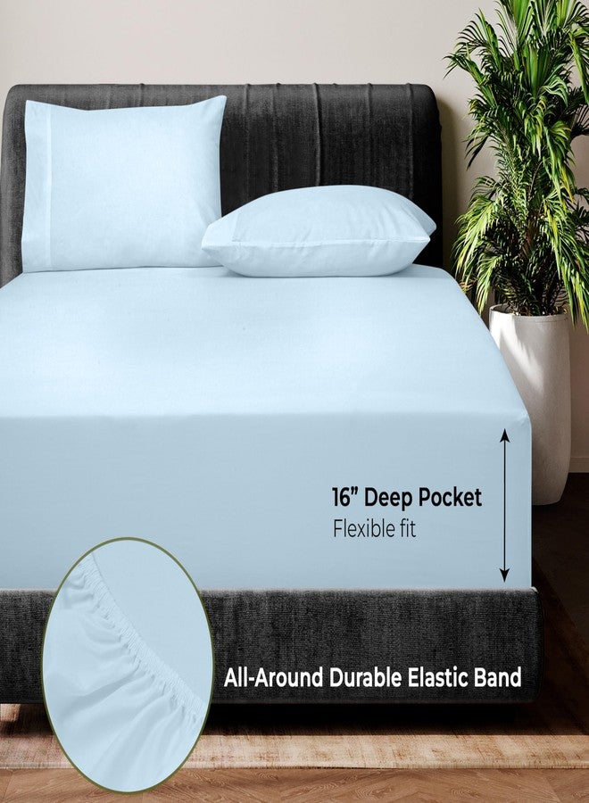 ROYALE LINENS Royale Linen Bamboo Viscose Queen Sheet Set - Cooling Bed Sheet Set - 1 Fitted 1 Flat & 2 Pillowcase - Fits Up to 16" - Organic Viscose Derived from Bamboo - Bedding Sheet &Pillowcase (Queen,LakeBlue) - Image 4