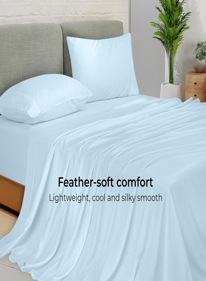 ROYALE LINENS Royale Linen Bamboo Viscose Queen Sheet Set - Cooling Bed Sheet Set - 1 Fitted 1 Flat & 2 Pillowcase - Fits Up to 16" - Organic Viscose Derived from Bamboo - Bedding Sheet &Pillowcase (Queen,LakeBlue) - Image 5