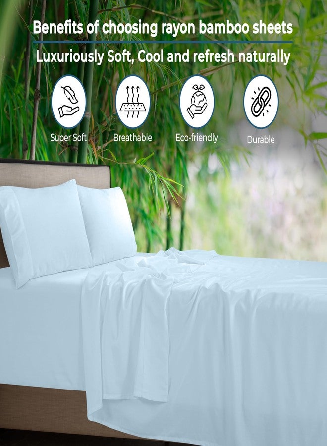 ROYALE LINENS Royale Linen Bamboo Viscose Queen Sheet Set - Cooling Bed Sheet Set - 1 Fitted 1 Flat & 2 Pillowcase - Fits Up to 16" - Organic Viscose Derived from Bamboo - Bedding Sheet &Pillowcase (Queen,LakeBlue) - Image 3