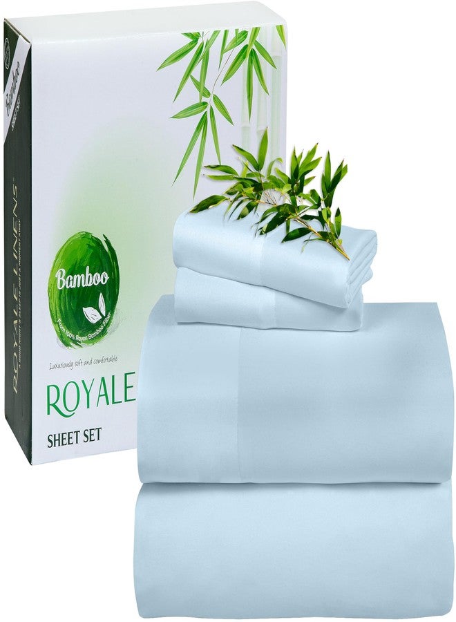 ROYALE LINENS Royale Linen Bamboo Viscose Queen Sheet Set - Cooling Bed Sheet Set - 1 Fitted 1 Flat & 2 Pillowcase - Fits Up to 16" - Organic Viscose Derived from Bamboo - Bedding Sheet &Pillowcase (Queen,LakeBlue) - Image 1