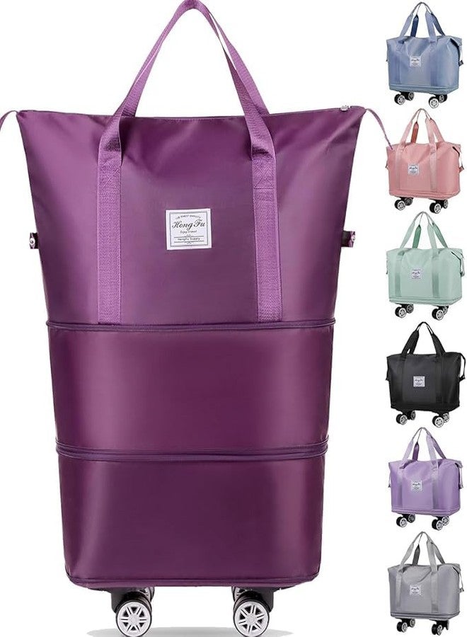BRIKSHI Foldable Duffle Bag for Travelling | Waterproof and Large Travel Bag for Women Luggage | Expandable & Multipurpose Large Capacity Weekender Carry Bag for Women Travel | Dark Purple Wheel - Image 2