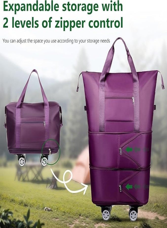 BRIKSHI Foldable Duffle Bag for Travelling | Waterproof and Large Travel Bag for Women Luggage | Expandable & Multipurpose Large Capacity Weekender Carry Bag for Women Travel | Dark Purple Wheel - Image 4
