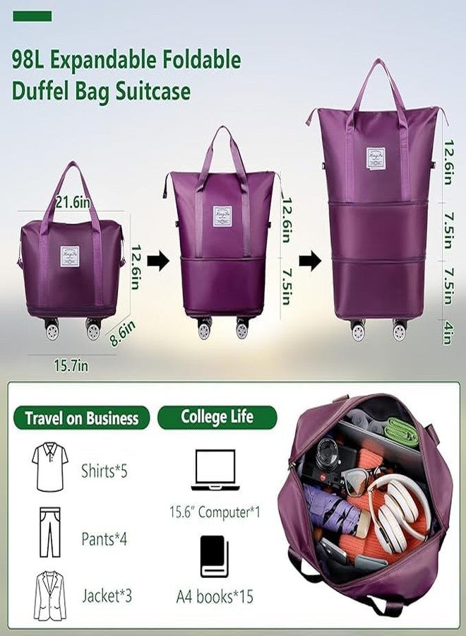 BRIKSHI Foldable Duffle Bag for Travelling | Waterproof and Large Travel Bag for Women Luggage | Expandable & Multipurpose Large Capacity Weekender Carry Bag for Women Travel | Dark Purple Wheel - Image 5