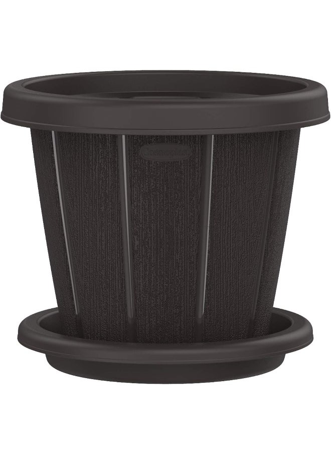 Cosmoplast Cosmoplast Plastic Cedargrain Round Flowerpot 12” With Tray, Dark Brown, 12-Inches  - Image 1