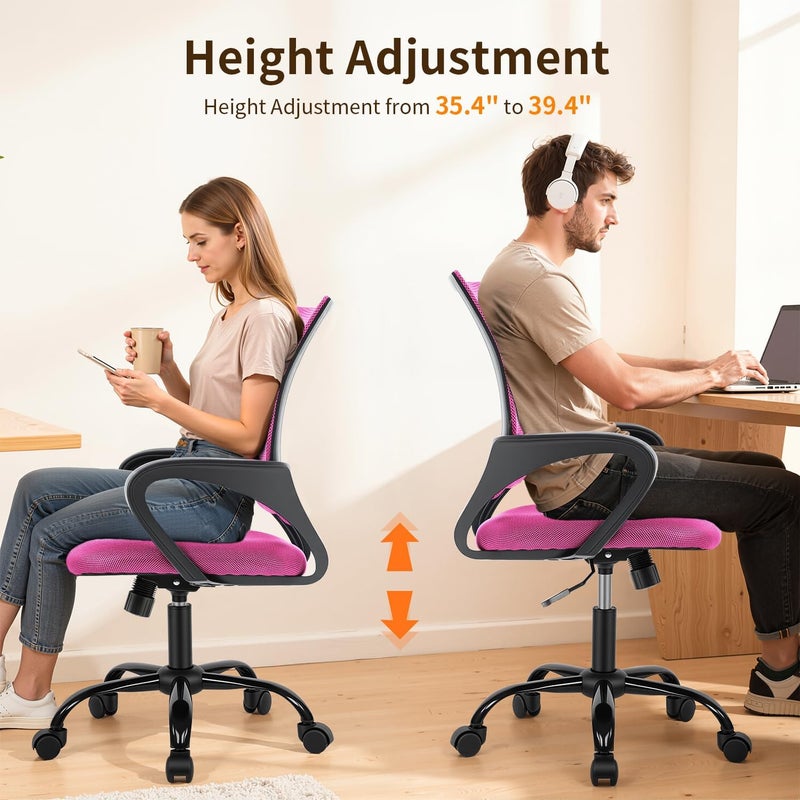 BestOffice Ergonomic Office Desk Chair - Mesh Computer Chair With Back Support, Modern Executive Task Rolling Swivel Seat for Women, Men (Pink) - Image 4