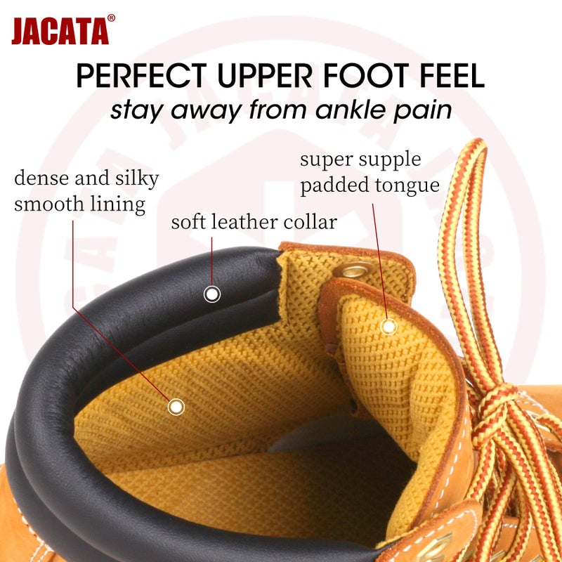 Jacata Work Boots For Men Steel/Soft Toe Non Slip Rubber Sole Resistant Utility Oil Mens Industrial Construction Boots(Wheat Size 11) - Image 4