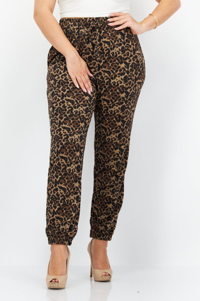 BB Dakota by Steve Madden Women Leopard Print Jogger Pants, Brown  - Image 1