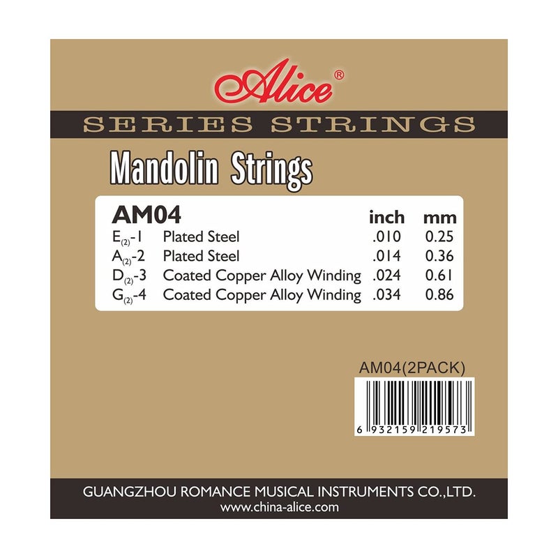 Alice Mandolin Strings .010-.034 Copper Alloy Winding with 80/20 Bronze Color Anti-rust Coating, 2 Sets - Image 2