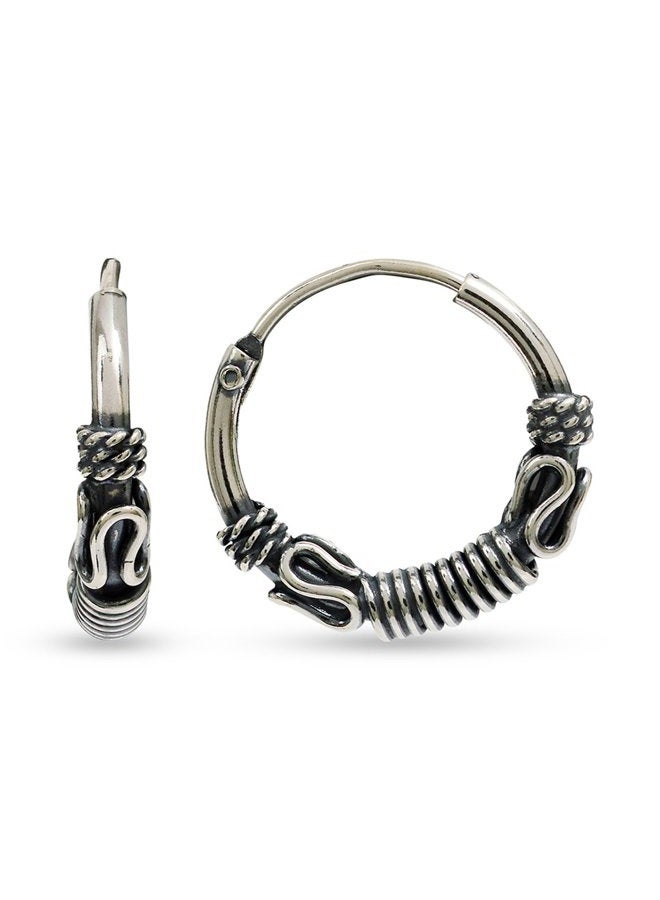LeCalla Sterling Silver Jewelry Oxidized Balinese Endless Lock Everyday Wear Hoop Earrings for Kids - Image 4