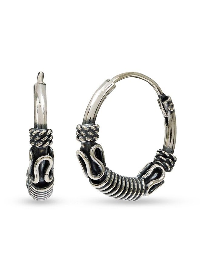 LeCalla Sterling Silver Jewelry Oxidized Balinese Endless Lock Everyday Wear Hoop Earrings for Kids - Image 1
