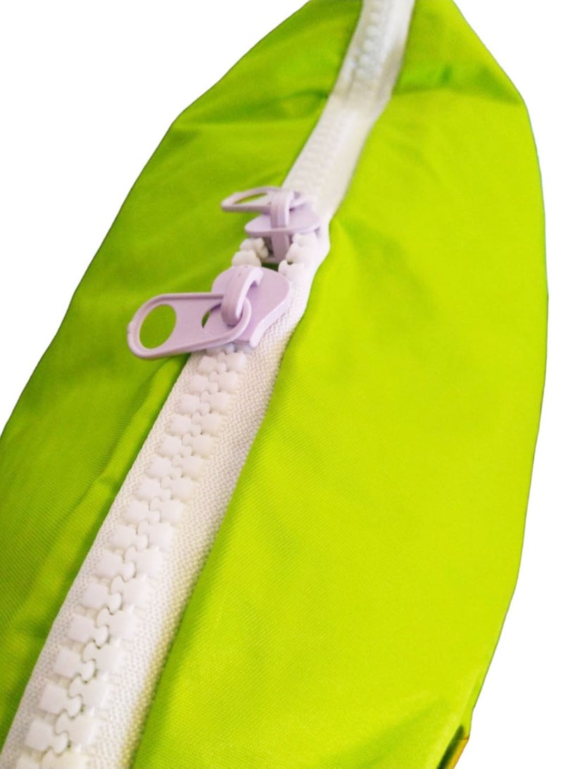Multi-pocket bag with two zipper closure, school & messenger bag - Lime Green  - Image 3