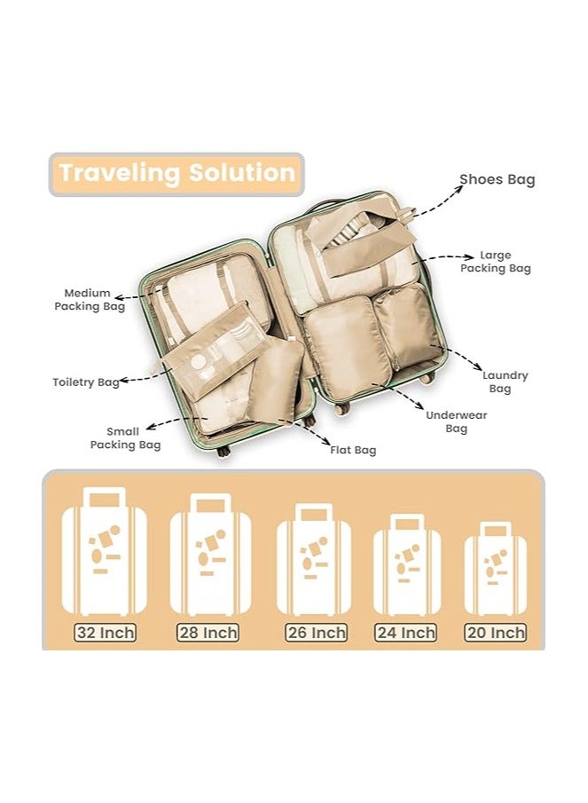 AARZOU Travel Organizer, 8Pcs, Beige - Waterproof Clothes Organizer with Makeup & Shoe Bag – Nylon Fabric Travel Bag - Durable Zipper, Lightweight & Tear-Resistant - Perfect for Travel (Beige) - Image 5