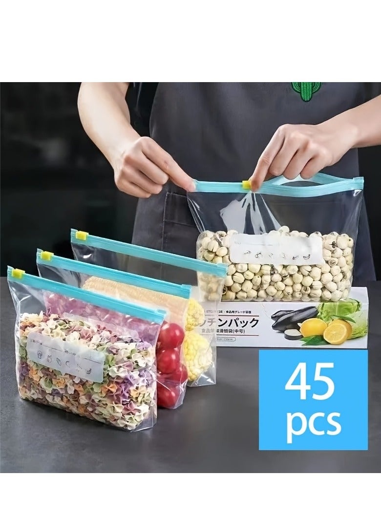 منزل الغابة أكياس مقاومة للتخزين من مطبخ العائلة - 45 كيسًا قابلًا لإعادة الاستخدام للفريزر والتخزين للحوم والوجبات الخفيفة. - Image 1