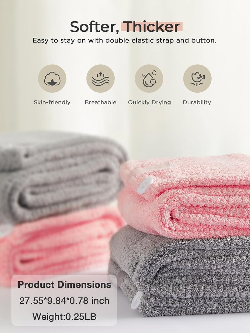 Hicober Microfiber Hair Towel, 2Packs Super Absorbent Hair Wrap Turban, Head Plopping Towels Sleep Cap Bath Towels Shower Essentials (Pink,Grey) - Image 4