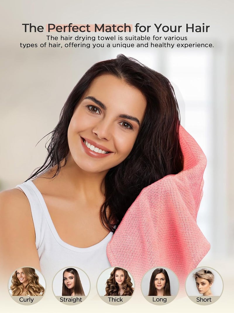 Hicober Microfiber Hair Towel, 2Packs Super Absorbent Hair Wrap Turban, Head Plopping Towels Sleep Cap Bath Towels Shower Essentials (Pink,Grey) - Image 3