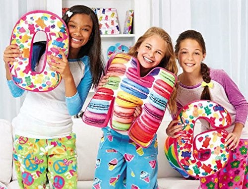 iscream Lettermania P Initial 16" Gummy Worms Print Fleece Back Microbead Pillow - Image 4